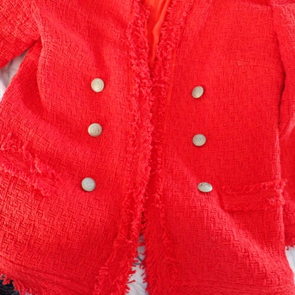 WD.NY Women's Christmas Red Fringe Blazer Size Small Open Front Cardigan Jacket - Picture 10 of 12